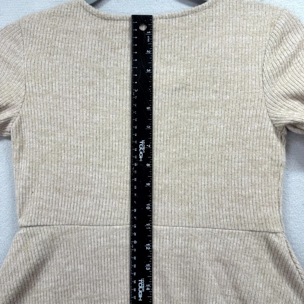 Old Navy Ribbed Fit & Flare Dress‎ Girls 10 Large Tan Long Sleeve Round Neck NEW